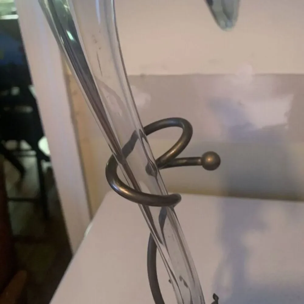 Vintage Blown Glass Lily Vase Art In Silver Tone Base Mid century‎